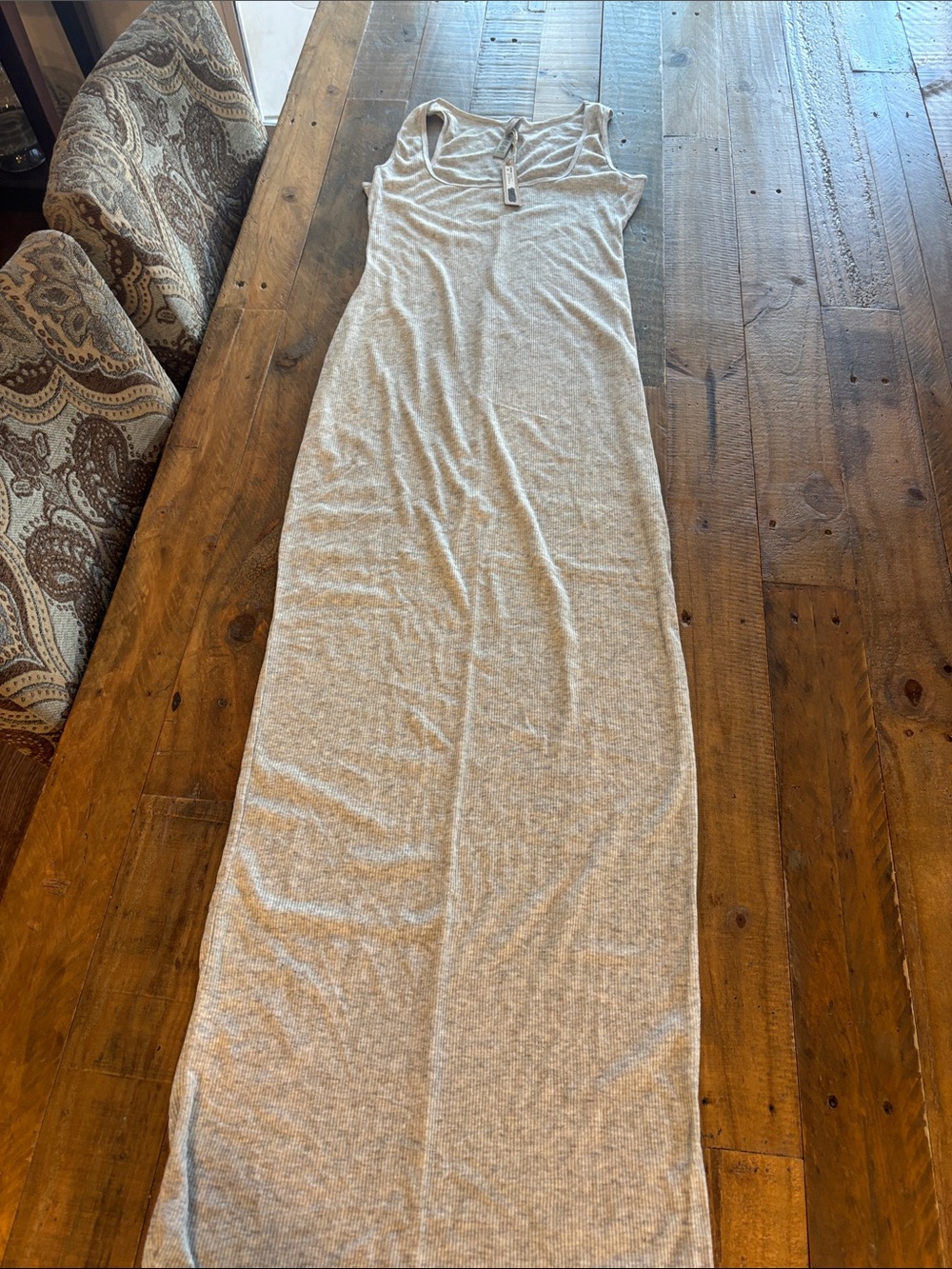 SKIMS Sleeveless Ribbed Maxi Dress in Light Gray